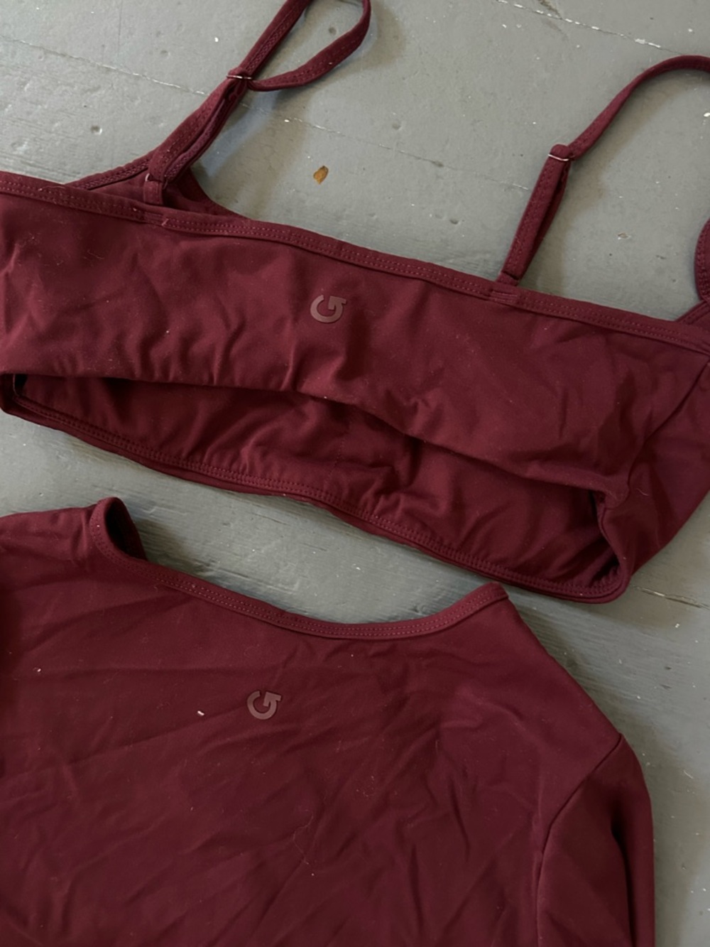 Garage Burgundy Long-Sleeve Crop Cardigan with Matching Bralette - Picture 2 of 5